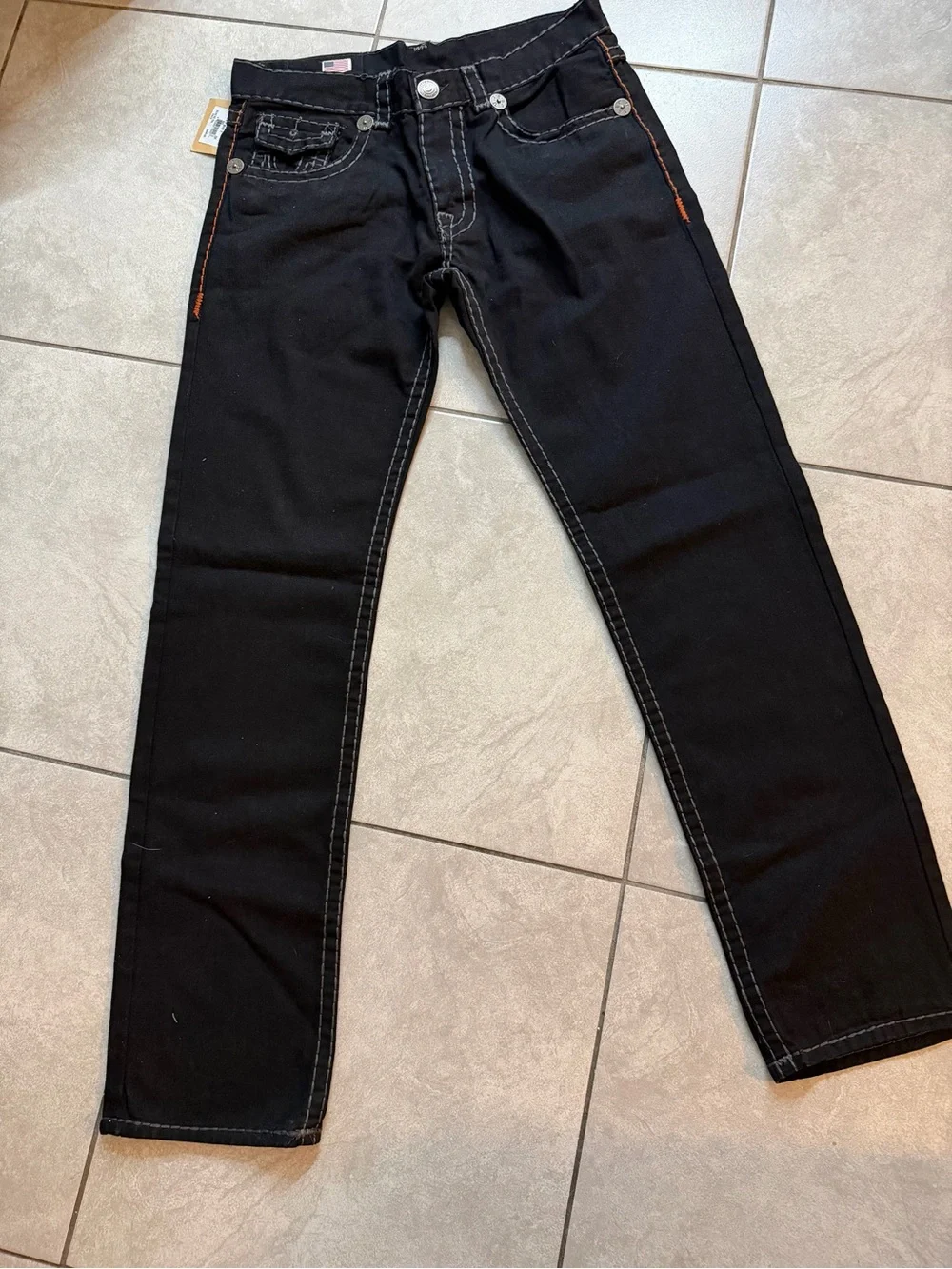 Men’s True Religion Billy Big T Dk Blk Flap Pockets 36x34 Bold Topstitching NWT
